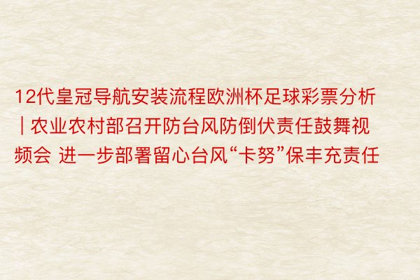 12代皇冠导航安装流程欧洲杯足球彩票分析 | 农业农村部召开防台风防倒伏责任鼓舞视频会 进一步部署留心台风“卡努”保丰充责任