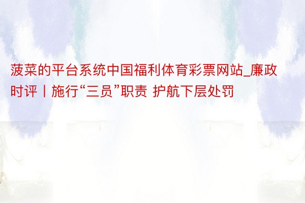 菠菜的平台系统中国福利体育彩票网站_廉政时评丨施行“三员”职责 护航下层处罚