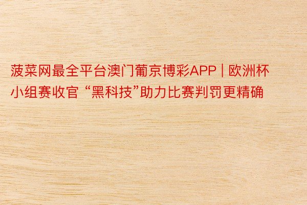 菠菜网最全平台澳门葡京博彩APP | 欧洲杯小组赛收官 “黑科技”助力比赛判罚更精确