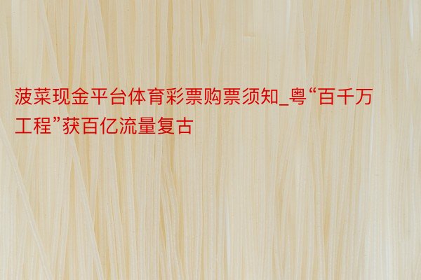 菠菜现金平台体育彩票购票须知_粤“百千万工程”获百亿流量复古